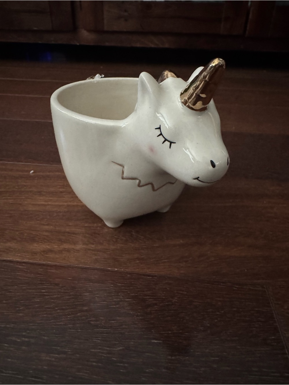 White Ceramic Unicorn cup with Gold Horn